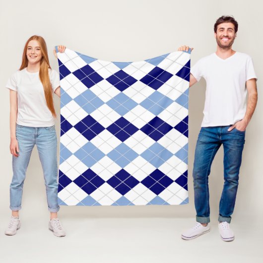 Blue Argyle Medium Fleece Blanket (In situ)
