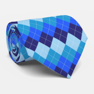 Blue Argyle - Navy, Sky Blue, Bleek blauw Stropdas