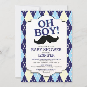 Blue Argyle OH JONGENSsnor Baby shower Kaart