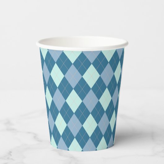 Blue Argyle  Pattern Papieren Bekers (Achterkant)