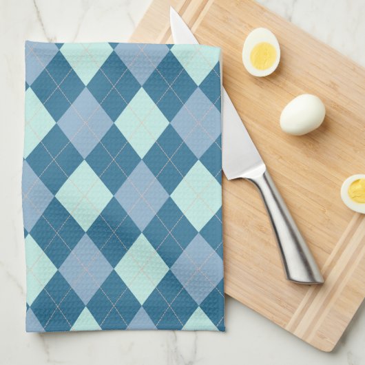 Blue Argyle  Pattern Theedoek (Quarter Fold)