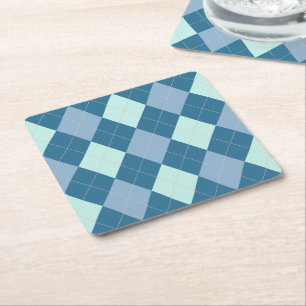 Blue Argyle  Pattern Vierkante Kartonnen Onderzetter