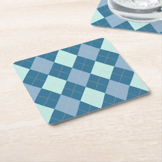 Blue Argyle  Pattern Vierkante Kartonnen Onderzetter (Schuin)