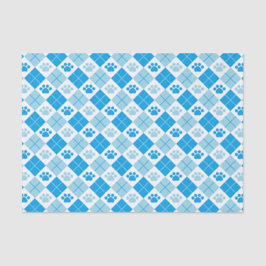 Blue Argyle Paw Print Patroon Tissuepapier (Voorkant)
