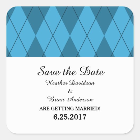 Blue Argyle Save the Date Stickers (Voorkant)