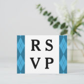 Blue Argyle Wedding Response Briefkaart (Staand voorkant)