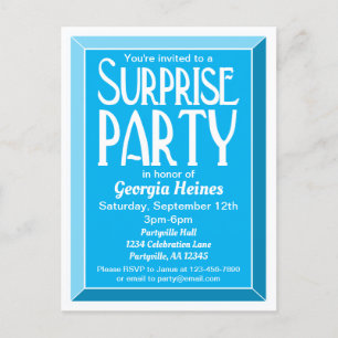 Blue Art Deco Beveled Birthday Surprise Party Uitnodiging Briefkaart
