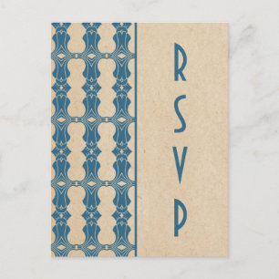 Blue Art Deco Border RSVP Briefkaart