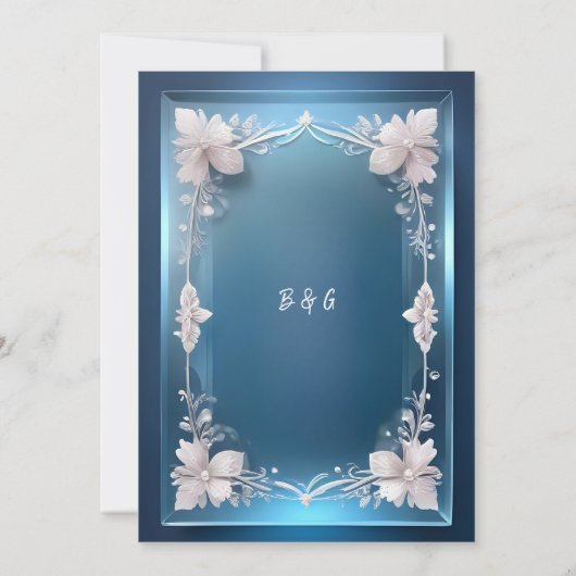 Blue Art Deco  lijst bruiloft uitnodigen (Achterkant)