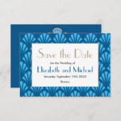 Blue Art Deco Modern Elegant Save the Date (Voorkant / Achterkant)
