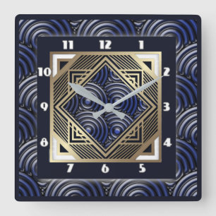 Blue art deco vierkante klok