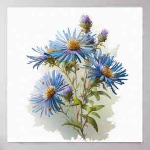 Blue Aster Flower Art Print Poster