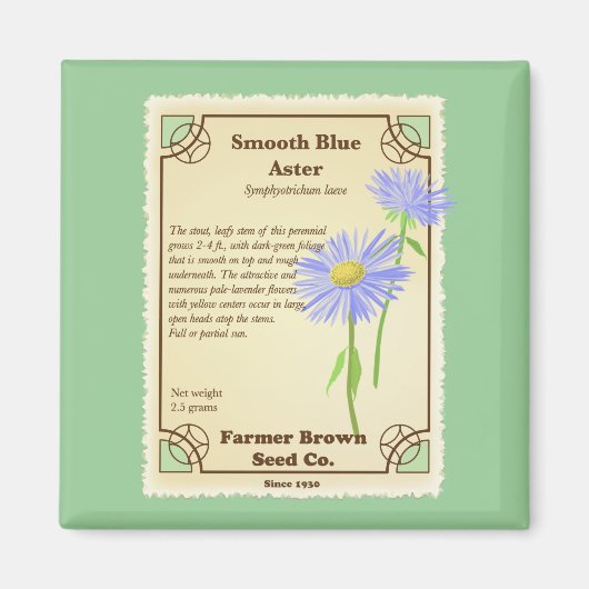 Blue Aster Seed Packet Magneet (Voorkant)