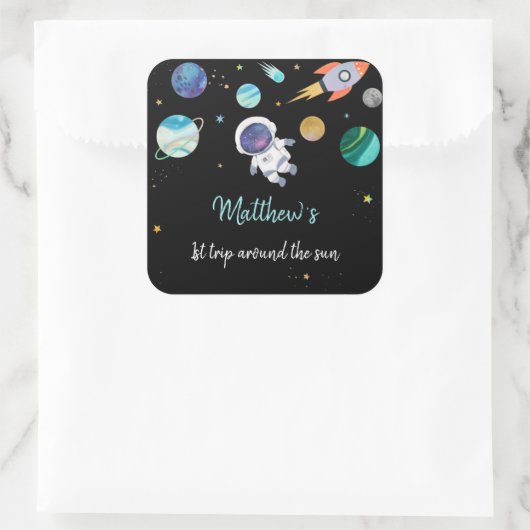 Blue Astronaut Buitenspace First Birthday Vierkante Sticker (Tas)