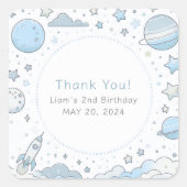 Blue Astronaut Outer Space Kids Verjaardag Bedankt Vierkante Sticker (Voorkant)