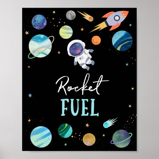 Blue Astronaut Rocket Fuel Birthday Sign Poster (Voorkant)
