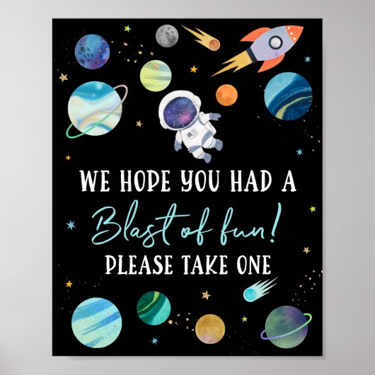 Blue Astronaut Space Blast of Fun Birthday Favor Poster (Voorkant)