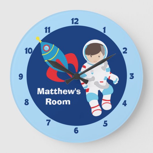 Blue Astronaut Spaceship Kinder Grote Klok (Voorkant)