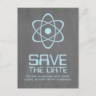Blue Atomic Chalkboard Save the Date Briefkaart