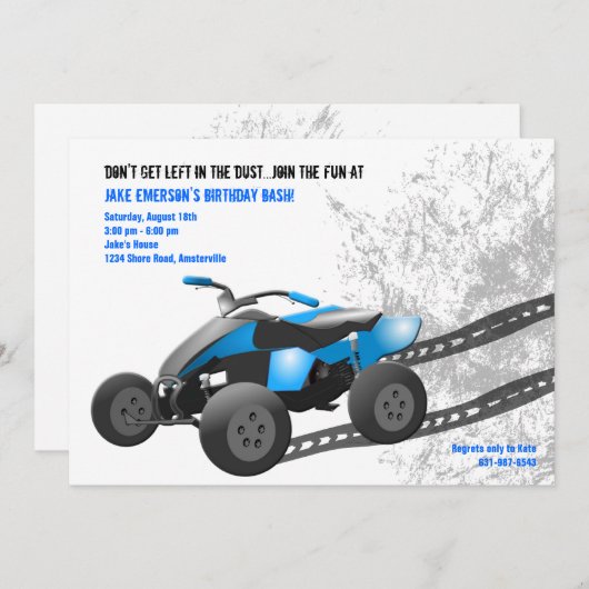 Blue ATV Invitation Kaart (Voorkant / Achterkant)