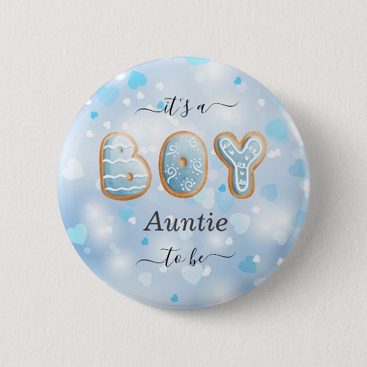 Blue Auntie to Be Boy Baby shower Button (Voorkant)