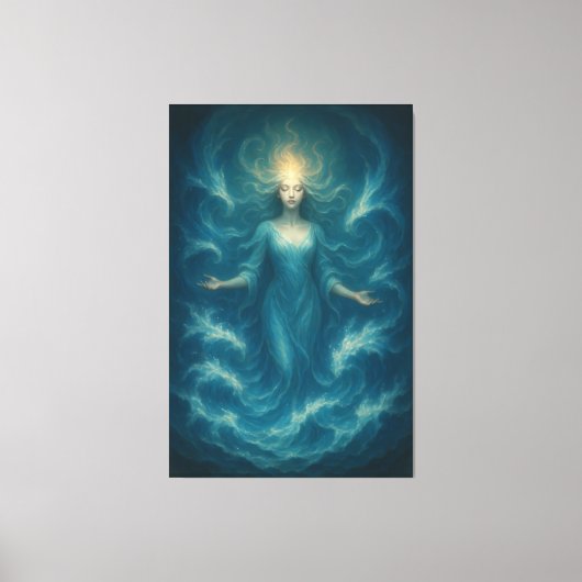 Blue Aura Water Goddess – Luxury Fine Art Canvas Afdruk (Voorkant)