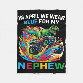Blue Autism Awareness Nephew T Rex Monster Truck D Fleece Deken