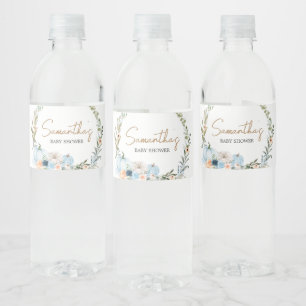 Blue Autumn Flowers Pompoen Baby shower Waterfles Etiket
