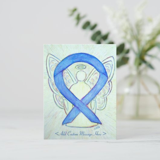 Blue Awareness Ribbon Angel Art Custom Briefkaart (Staand voorkant)