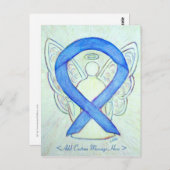 Blue Awareness Ribbon Angel Art Custom Briefkaart (Voorkant / Achterkant)
