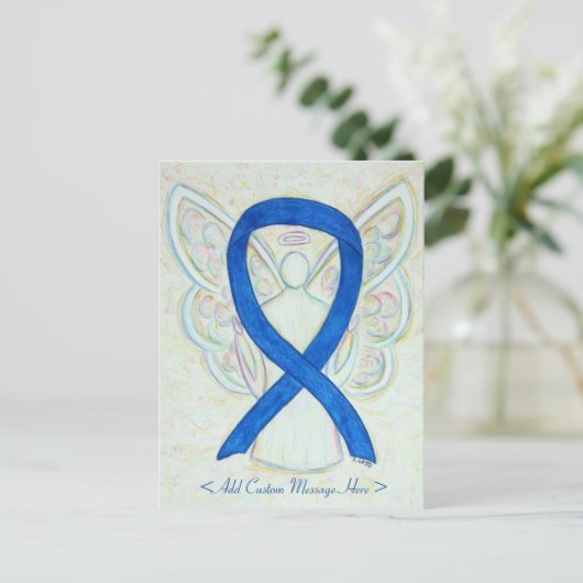 Blue Awareness Ribbon Angel Custom Art Briefkaart (Staand voorkant)
