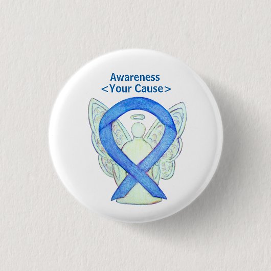 Blue Awareness Ribbon Angel Gepersonaliseerd Butto Ronde Button 3,2 Cm (Voorkant)