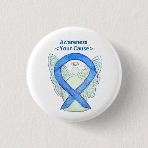Blue Awareness Ribbon Angel Gepersonaliseerd Butto Ronde Button 3,2 Cm