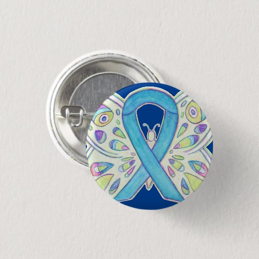 Blue Awareness Ribbon Butterfly Custom Button Pin (Voorkant /achterkant)