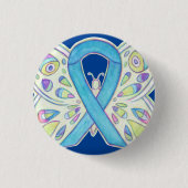 Blue Awareness Ribbon Butterfly Custom Button Pin (Voorkant)