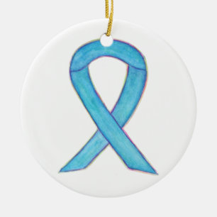 Blue Awareness Ribbon Custom Art Ornaments Keramisch Ornament