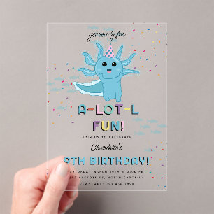 Blue Axolotl Kinder Schattigee Salamander Verjaard Acryl Uitnodigingen