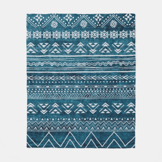 Blue Aztec Tribal Geometric Pattern Fleece Deken (Voorkant)