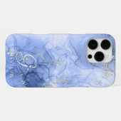 Blue Azure Waterverf Alcoholinkt iPhone Hoesje (Achterkant horizontaal)