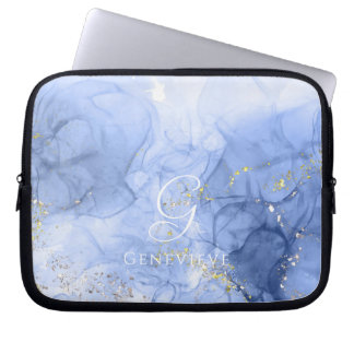 Blue Azure Waterverf Alcoholinkt Laptop Sleeve