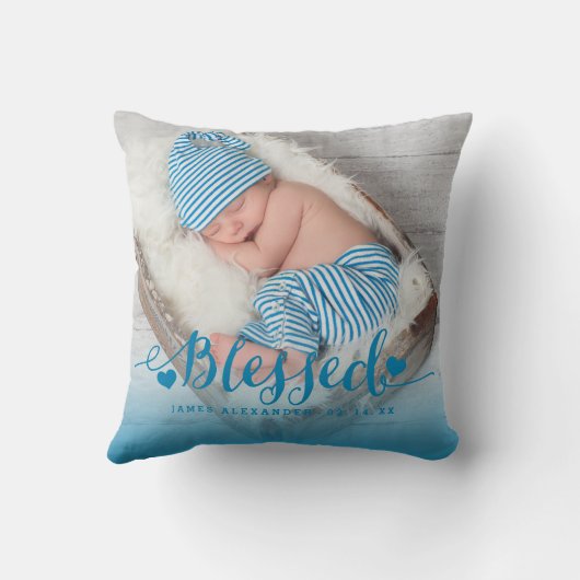 Blue Baby Birth Photo Keepomwille Sierkussen (Achterkant)