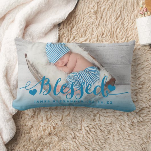Blue Baby Birth Photo Keepsaké Coussin (Couverture)