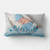 Blue Baby Birth Photo Keepsaké Coussin (Recto)