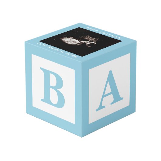 Blue Baby Block Sonogram Zwangerschap Keepsake Fot Kubus (Voorkant hoekig)