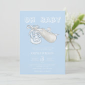 Blue Baby Bootie Aquarelle Baby shower Invitation (Debout devant)