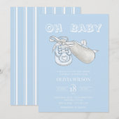 Blue Baby Bootie Aquarelle Baby shower Invitation (Devant / Derrière)