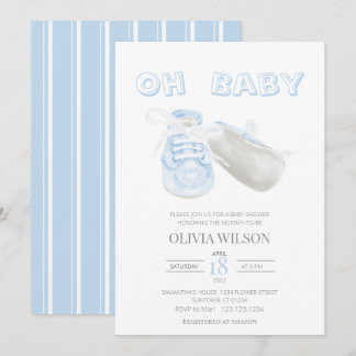 Blue Baby Bootie Waterverf Baby shower Kaart