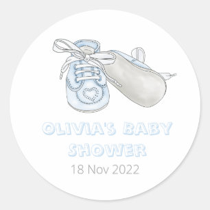 Blue Baby Bootie Waterverf Baby shower Ronde Sticker