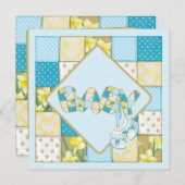 Blue Baby Booties en Patchwork Quilt Baby shower Kaart (Voorkant / Achterkant)