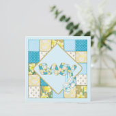 Blue Baby Booties en Patchwork Quilt Baby shower Kaart (Staand voorkant)